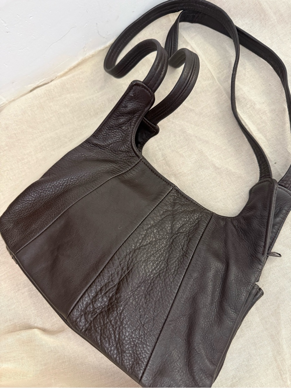 Vintage Chocolate Brown Patchwork Leather Shoulder Bag Minimalist Shoulder bag